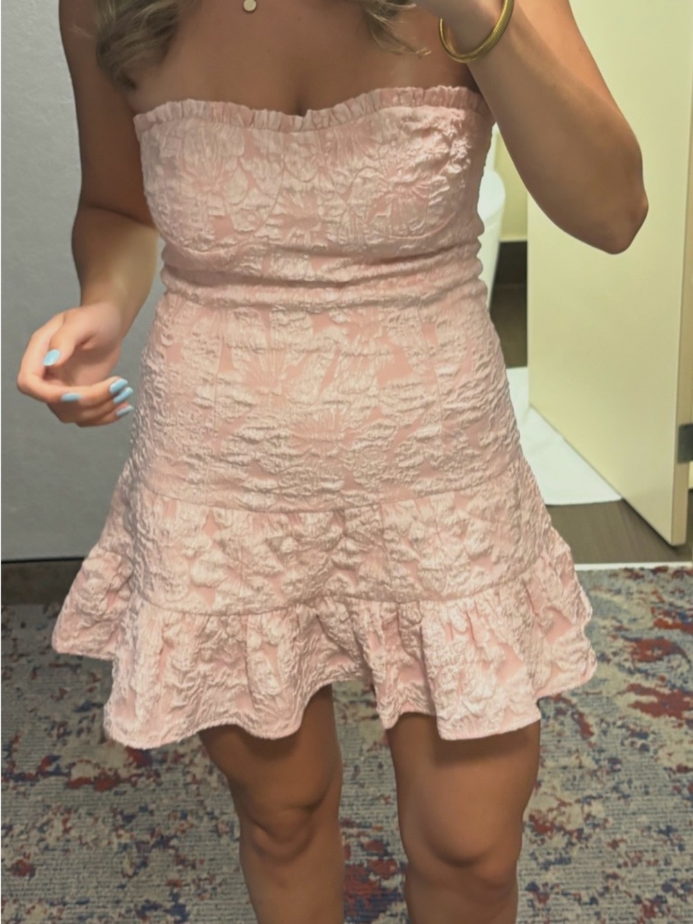 Cotton Candy Strapless Pink Textured Ruffle Dress